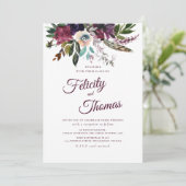 Bourgogne Waterverf Bloemen Spray White Wedding Kaart (Staand voorkant)