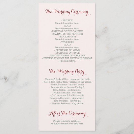 Bourgogne waterverf Bloemen Trouwprogramma's Programmakaart (Achterkant)