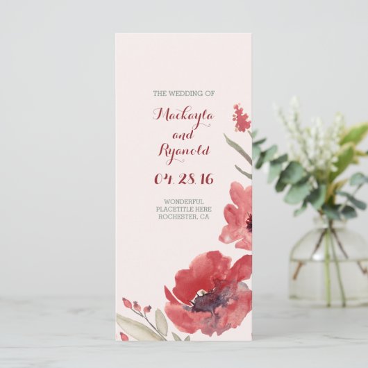 Bourgogne waterverf Bloemen Trouwprogramma's Programmakaart (Staand voorkant)