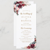 Bourgogne waterverf bloemenboho bruiloft programma (Voorkant / Achterkant)