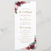 Bourgogne waterverf bloemenboho bruiloft programma (Voorkant)