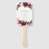 Bourgogne waterverf bloemenboho bruiloft programma handwaaier (Voorkant)
