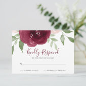 Bourgogne Waterverf Bloemenbruiloft RSVP (Staand voorkant)