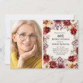 Bourgogne Waterverf Bloemenfoto 60e Verjaardag Kaart (Voorkant)