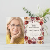 Bourgogne Waterverf Bloemenfoto 60e Verjaardag Kaart (Staand voorkant)