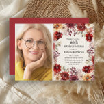 Bourgogne Waterverf Bloemenfoto 60e Verjaardag Kaart<br><div class="desc">Elegante bordeauxrode en crèmekleurige waterverf bloemenuitnodiging voor de 60e herfstverjaardag voor vrouwen/herfst. Personaliseer door een foto en uw feestinformatie toe te voegen. Neem contact met mij op voor hulp bij uw aanpassingen of om extra matching of coördinatie van Zazzle producten voor uw evenement aan te vragen.</div>