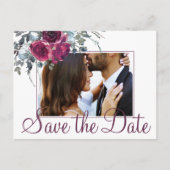 Bourgogne waterverf bloemfoto opslaan datum bruilo aankondigingskaart (Voorkant)