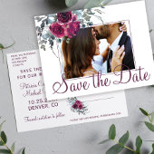 Bourgogne waterverf bloemfoto opslaan datum bruilo aankondigingskaart