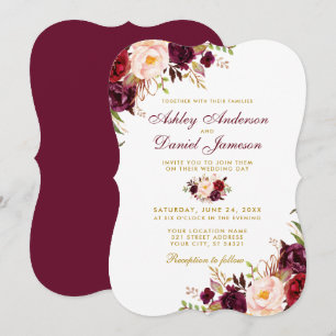 Bourgogne Waterverf Floral Gold Bracket Weddenscha Kaart