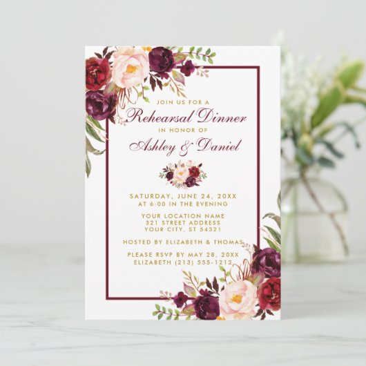 Bourgogne Waterverf Floral Gold repesal Dinner W Kaart (Staand voorkant)