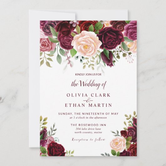  Bourgogne Waterverf Floral Kaart (Voorkant)