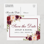 Bourgogne Waterverf Floral Save the Date Aankondigingskaart (Voorkant / Achterkant)