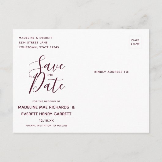 Bourgogne Waterverf Geometrisch Lijst Save the Dat Aankondigingskaart (Achterkant)