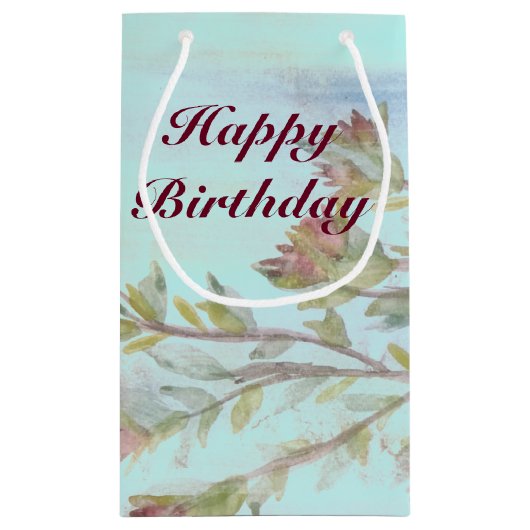 Bourgogne Waterverf Gift Bag met licht Blauwgroen Klein Cadeauzakje (Achterkant)