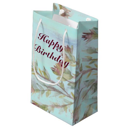 Bourgogne Waterverf Gift Bag met licht Blauwgroen Klein Cadeauzakje (Achterkant Gekanteld)