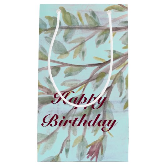 Bourgogne Waterverf Gift Bag met licht Blauwgroen Klein Cadeauzakje (Voorkant)