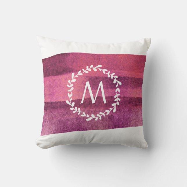 Bourgogne Waterverf & krans monogram Kussen (Voorkant)