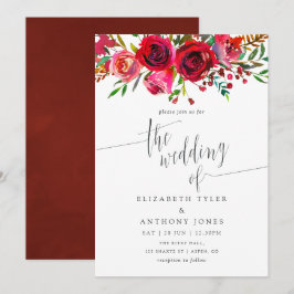 Bourgogne - Waterverf Marsala Floral Wedding Kaart