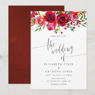 Bourgogne - Waterverf Marsala Floral Wedding Kaart