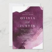 Bourgogne Waterverf Moderne bruiloft Kaart (Voorkant)