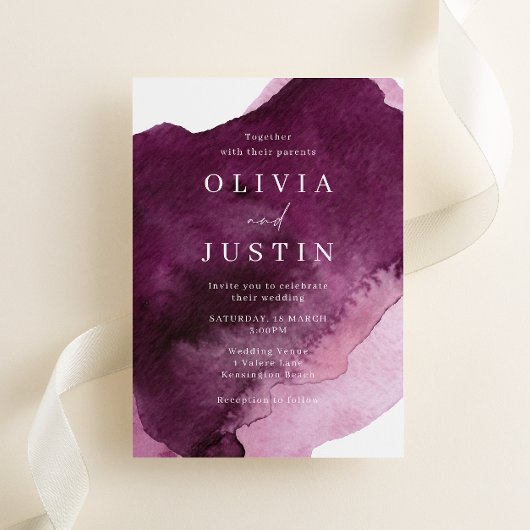 Bourgogne Waterverf Moderne bruiloft Kaart