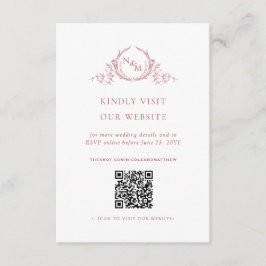 Bourgogne Waterverf Monogram QR Code/RSVP Online Informatiekaartje