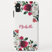 Bourgogne Waterverf Peony Roos Floral Naam Case-Mate iPhone Case (Achterkant)