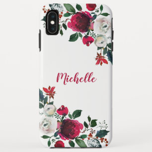 Bourgogne Waterverf Peony Roos Floral Naam Case-Mate iPhone Case