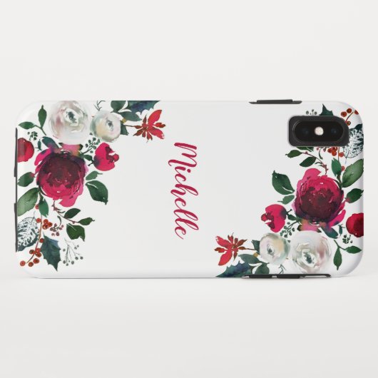 Bourgogne Waterverf Peony Roos Floral Naam Case-Mate iPhone Case (Achterkant (horizontaal))