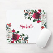 Bourgogne Waterverf Peony Roos Floral Naam Muismat (Met muis)