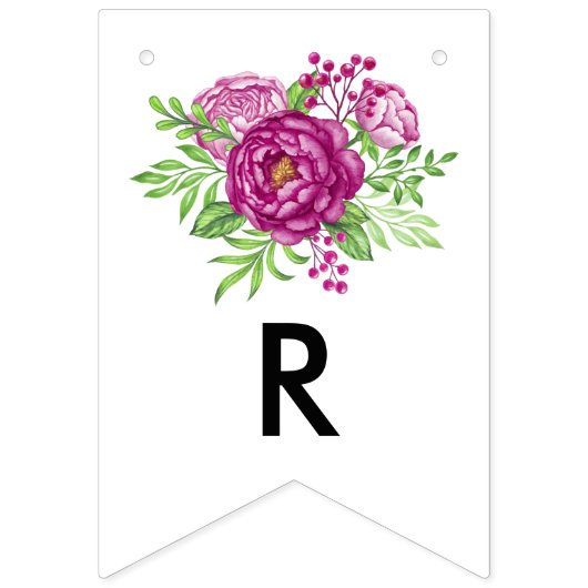 Bourgogne Waterverf Pioenrozen Vrijgezellenfeest Vlaggetjes (Derde vlag)