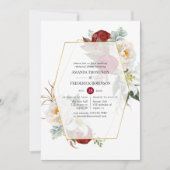 Bourgogne & White Floral Geometric Rehearsal Dinne Kaart (Voorkant)