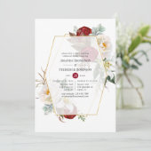 Bourgogne & White Floral Geometric Rehearsal Dinne Kaart (Staand voorkant)