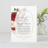 Bourgogne & White Floral Geometric Virtual Wedding Kaart (Staand voorkant)