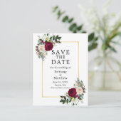 Bourgogne White Floral Gold Lijst Bewaar de datum Briefkaart (Staand voorkant)