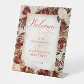 Bourgogne White Rose 70e verjaardag Welkom Reclamebord Met Voetstuk (Voorkant)