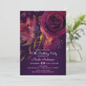 Bourgogne Wijn Bloemen Roos Paarse Verjaardag Part Kaart (Staand voorkant)