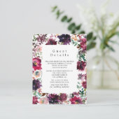 Bourgogne Wijn Boho Floral Bruiloft Gast Details Informatiekaartje (Staand voorkant)