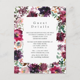 Bourgogne Wijn Boho Floral Bruiloft Gast Details Informatiekaartje