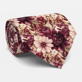 Bourgogne Wijn Boho Waterverf Bloemen Stropdas (Opgerold)