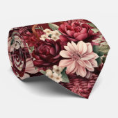 Bourgogne Wijn Boho Waterverf Bloemen Stropdas (Opgerold)