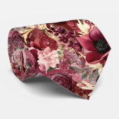 Bourgogne Wijn Boho Waterverf Bloemen Stropdas (Opgerold)