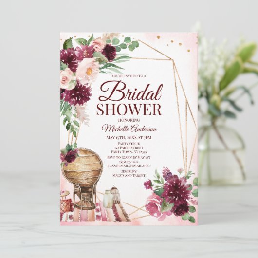 Bourgogne Wijn Boho Waterverf Floral Vrijgezellenf Kaart (Staand voorkant)