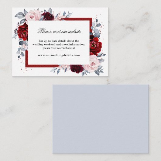 Bourgogne Wijn Dusty Blue Slate bruiloft receptie Informatiekaartje (Voorkant / Achterkant)