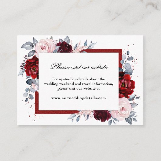 Bourgogne Wijn Dusty Blue Slate bruiloft receptie Informatiekaartje (Voorkant)