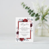 Bourgogne Wijn Dusty Blue Slate bruiloft receptie Informatiekaartje (Staand voorkant)