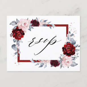 Bourgogne Wijn Dusty Blue Slate Floral Wedding RSV Briefkaart