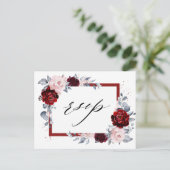 Bourgogne Wijn Dusty Blue Slate Floral Wedding RSV Briefkaart (Staand voorkant)