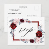 Bourgogne Wijn Dusty Blue Slate Floral Wedding RSV Briefkaart (Voorkant / Achterkant)