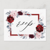 Bourgogne Wijn Dusty Blue Slate Floral Wedding RSV Briefkaart (Voorkant)